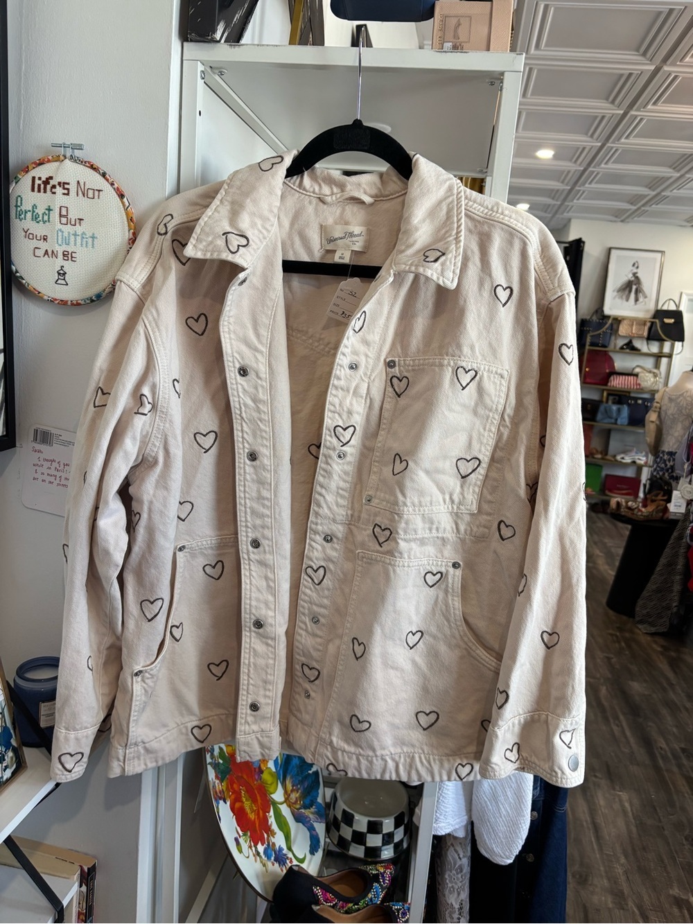 Universal Thread Cream Heart-Print Button Jacket - Picture 2 of 4